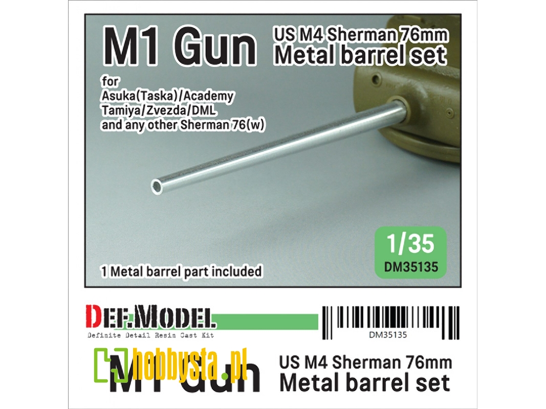 Us M4 Sherman 76mm M1 Gun Metal Barrel Set (For Asuka(Taska)/Academy/Tamiya/Zvezda/Dml) - zdjęcie 1