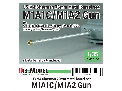 Us M4 Sherman 76mm Metal Barrel Set - M1a1c/M1a2 Gun (For Asuka(Taska)/Academy/Tamiya/Zvezda/Dml) - zdjęcie 1