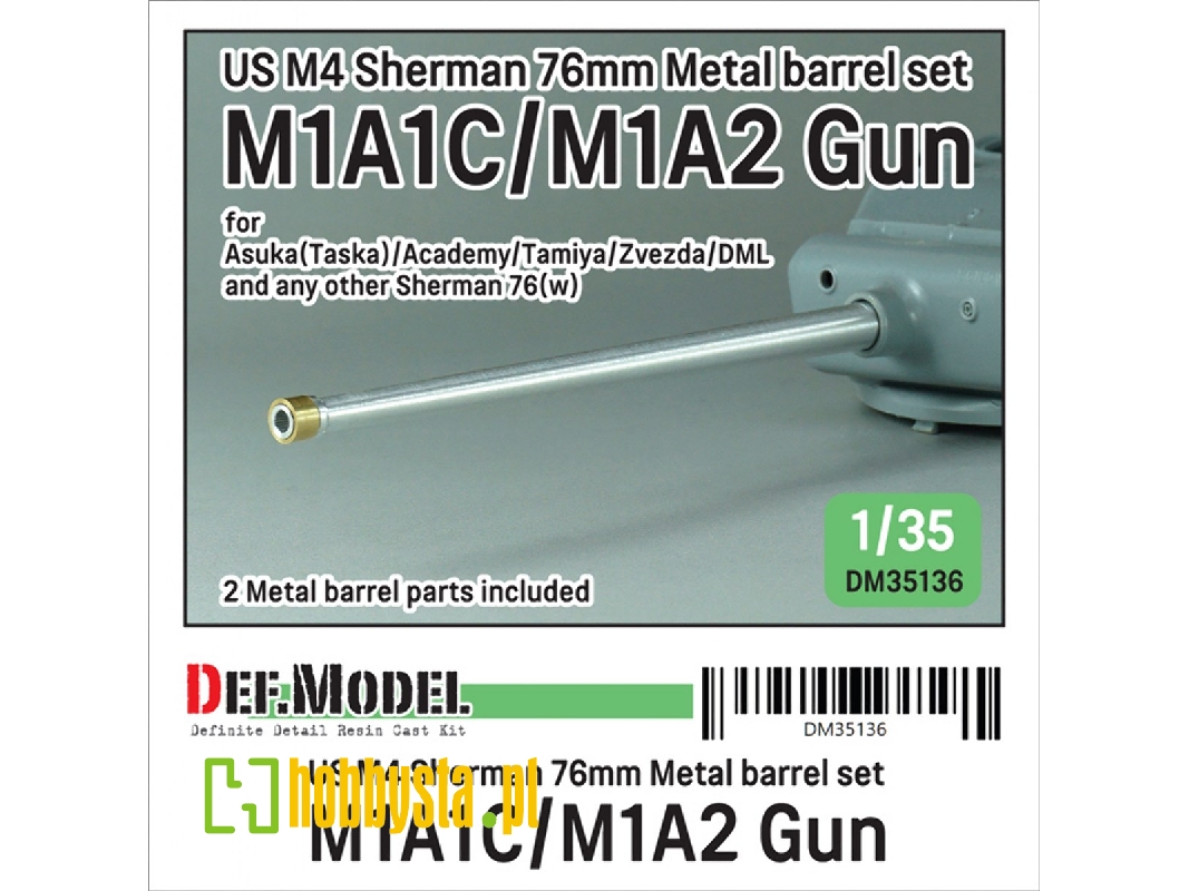 Us M4 Sherman 76mm Metal Barrel Set - M1a1c/M1a2 Gun (For Asuka(Taska)/Academy/Tamiya/Zvezda/Dml) - zdjęcie 1