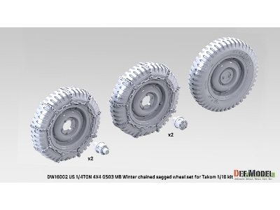 1/4 Ton 4x4 G503 Mb Utility Truck - Chained Sagged Wheel Set (For Takom) - zdjęcie 3