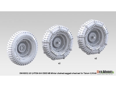 1/4 Ton 4x4 G503 Mb Utility Truck - Chained Sagged Wheel Set (For Takom) - zdjęcie 4