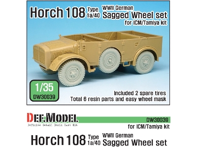 German Horch 108 Typ 1a/40 Sagged Wheel Set ( For Icm/Tamiya 1/35) - zdjęcie 1