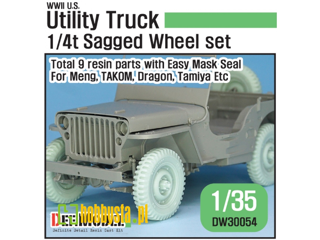 Ww2 U.S Willys Mb Sagged Wheel Set(2) (For Tamiya, Takom, Dragon, Meng 1/35) - zdjęcie 1