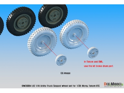 Ww2 U.S Willys Mb Sagged Wheel Set(2) (For Tamiya, Takom, Dragon, Meng 1/35) - zdjęcie 9