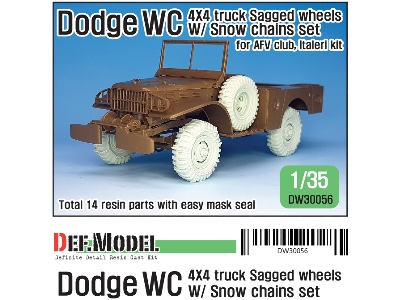 Ww2 U.S Dodge Wc 4x4 Snow Chained Sagged Wheel Set (For Afv Club, Italeri 1/35) - zdjęcie 1