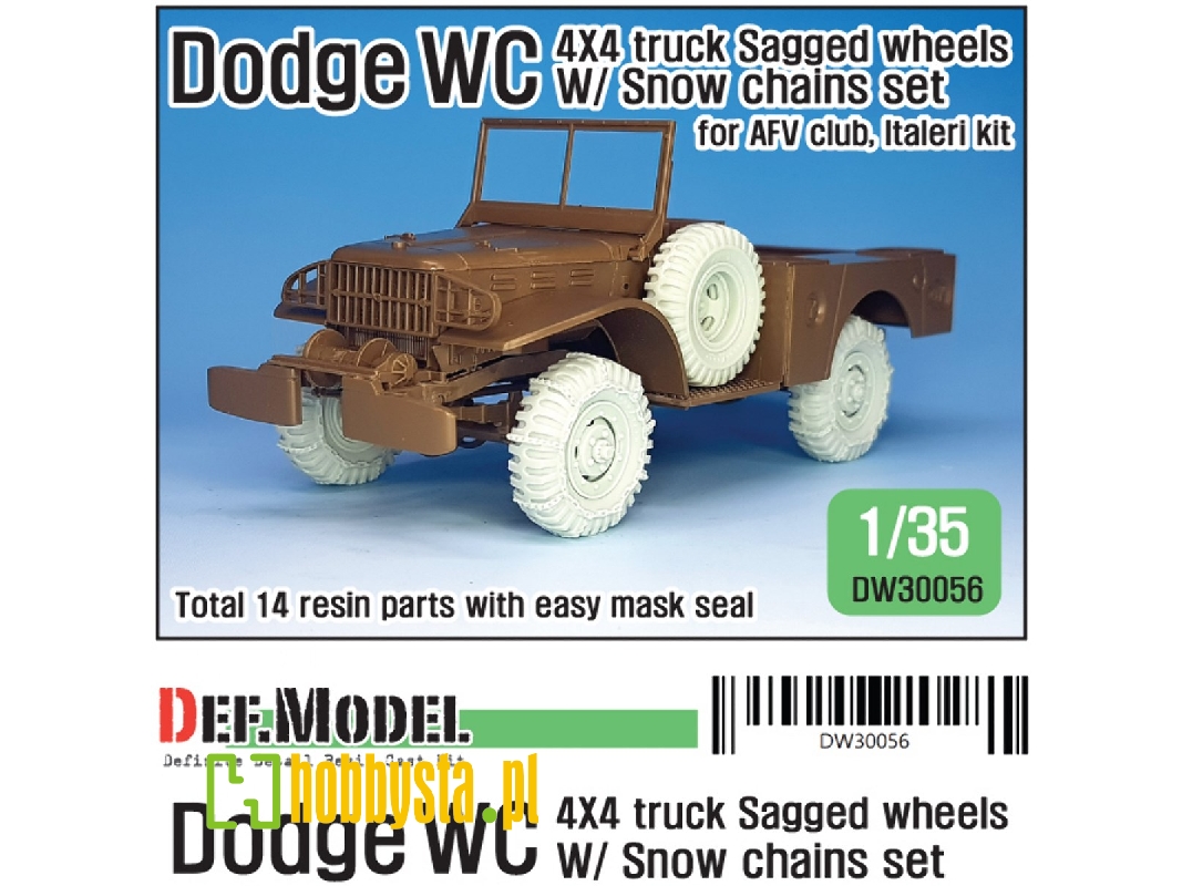 Ww2 U.S Dodge Wc 4x4 Snow Chained Sagged Wheel Set (For Afv Club, Italeri 1/35) - zdjęcie 1