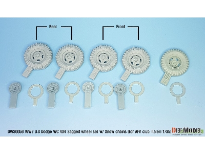 Ww2 U.S Dodge Wc 4x4 Snow Chained Sagged Wheel Set (For Afv Club, Italeri 1/35) - zdjęcie 2