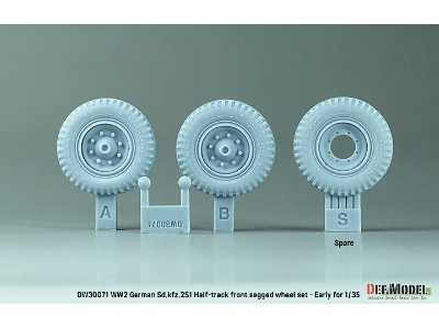 Ww2 German Sd.Kfz.251 Half-track Front Sagged Wheel Set - Early (For Sd.Kfz.251 Kit) - zdjęcie 2