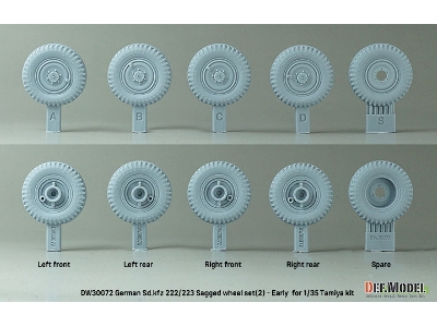 German Sd.Kfz 222/223 - Sagged Wheel Set (2) Early (For Tamiya) - zdjęcie 3