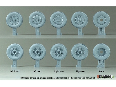 Ww2 German Sd.Kfz 222/223 - Sagged Wheel Set (3) Late (For Tamiya) - zdjęcie 3