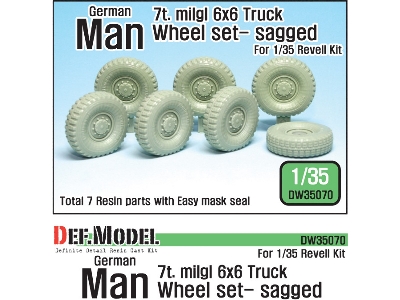 German Man 7t. Milgl 6x6 Truck Sagged Wheel Set (For Revell 1/35) - zdjęcie 1