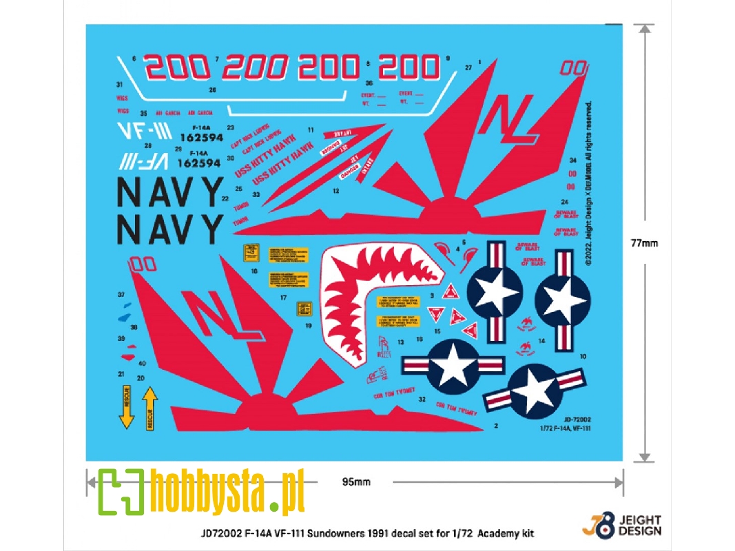 F-14a Vf-111 Sundowners 1991 Decal Set - zdjęcie 1