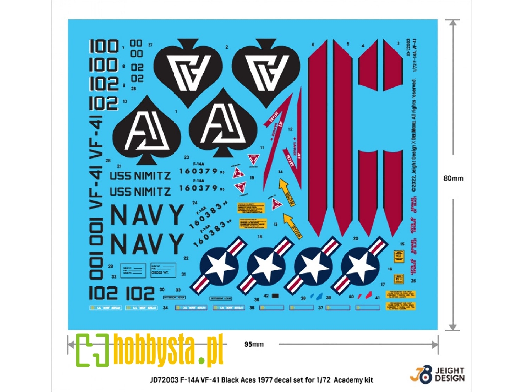 F-14a Vf-41 Black Aces 1977 Decal Set - zdjęcie 1