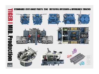 Pz.Kpfw. Vi Ausf. E Tiger I Mid. Production Standard/Cut Away Parts 2in1 With Full Interior And Workable Tracks - zdjęcie 2