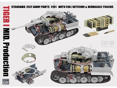 Pz.Kpfw. Vi Ausf. E Tiger I Mid. Production Standard/Cut Away Parts 2in1 With Full Interior And Workable Tracks - zdjęcie 3