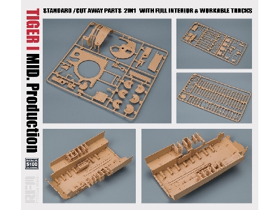 Pz.Kpfw. Vi Ausf. E Tiger I Mid. Production Standard/Cut Away Parts 2in1 With Full Interior And Workable Tracks - zdjęcie 5