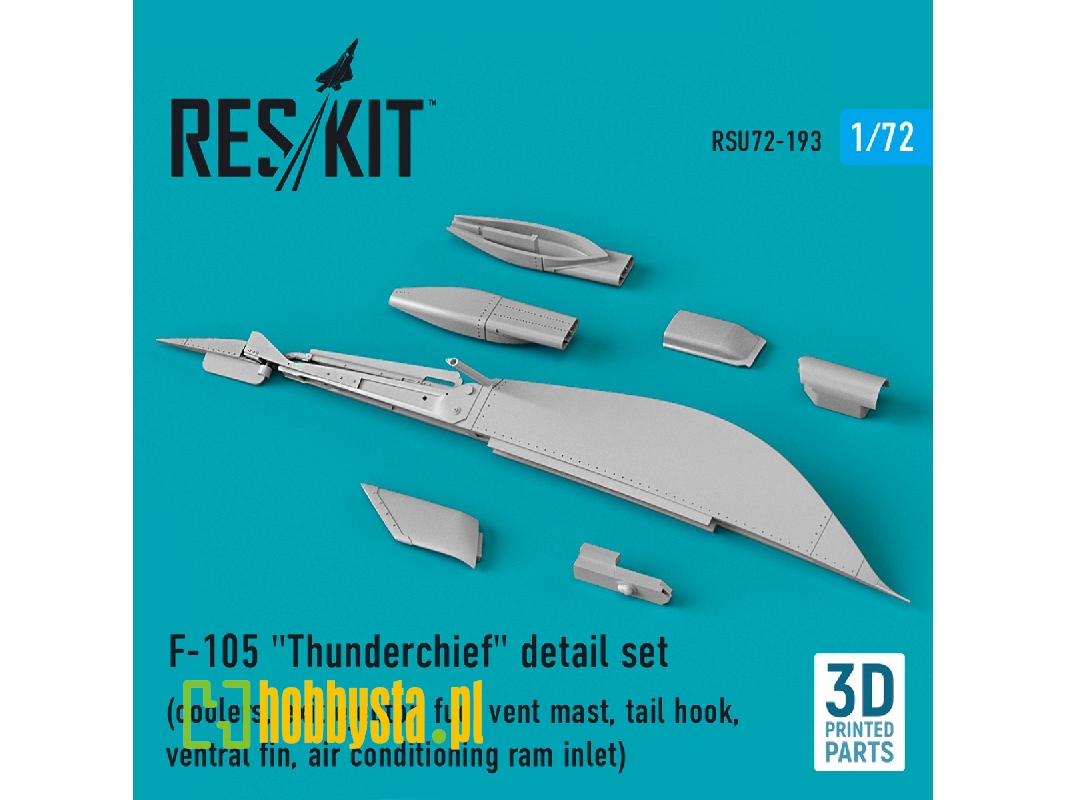 F-105 'thunderchief' Detail Set (Coolers, Exit Ejector, Fuel Vent Mast, Tail Hook, Ventral Fin, Air Conditioning Ram Inlet) - zd