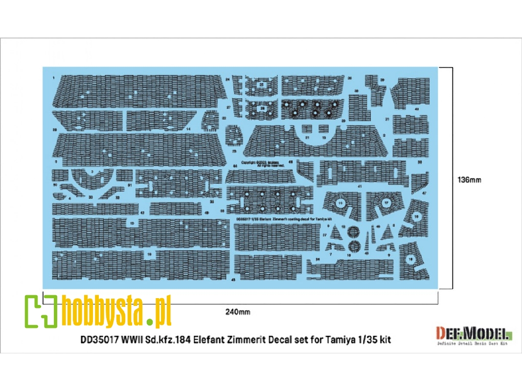 Wwii German Sd.Kfz.184 Elefant Zimmerit Coating Decal Set (For Tamiya) - zdjęcie 1