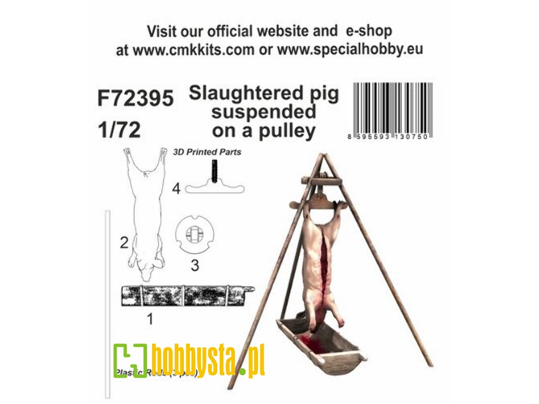 Slaughtered Pig Suspended On A Pulley - zdjęcie 1 Slaughtered Pig Suspended On A Pulley - zdjęcie 1
