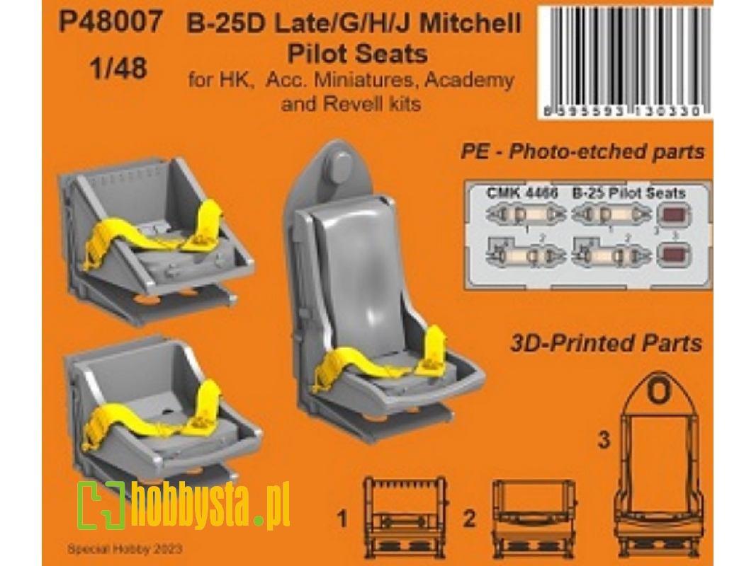 B-25d Late/G/H/J Mitchell Pilot Seats (For Hk, Acc. Miniatures, Academy And Revell Kits) - zdjęcie 1