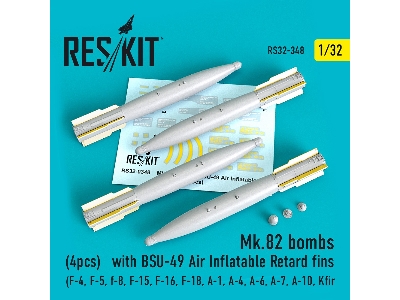 Mk.82 Bombs With Bsu-49 Air Inflatable Retard Fins (4 Pcs) (F-4, F-5, F-8, F-15, F-16, F-18, A-1, A-4, A-6, A-7, A-10, Kfir) - z