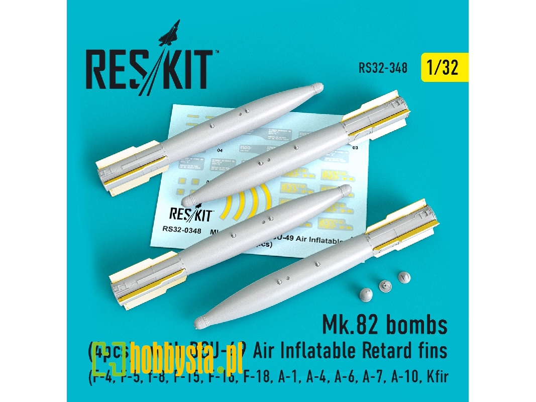 Mk.82 Bombs With Bsu-49 Air Inflatable Retard Fins (4 Pcs) (F-4, F-5, F-8, F-15, F-16, F-18, A-1, A-4, A-6, A-7, A-10, Kfir) - z