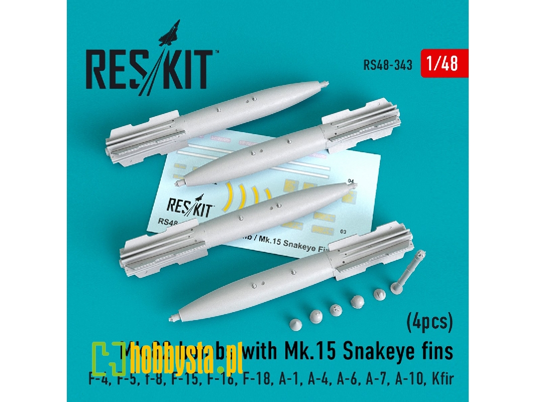 Mk.82 Bombs With Mk.15 Snakeye Fins (4pcs) (F-4, F-5, F-8, F-15, F-16, F-18, A-1, A-4, A-6, A-7, A-10, Kfir) - zdjęcie 1