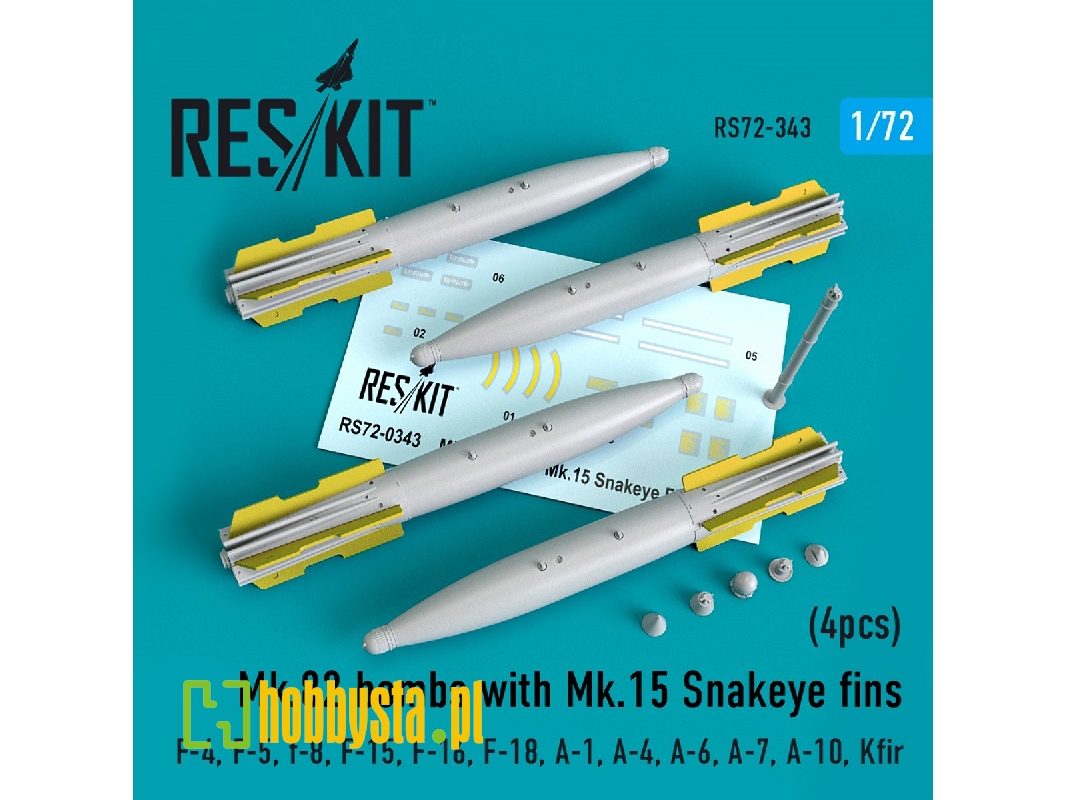 Mk.82 Bombs With Mk.15 Snakeye Fins (4pcs) (F-4, F-5, F-8, F-15, F-16, F-18, A-1, A-4, A-6, A-7, A-10, Kfir) - zdjęcie 1 Mk.82 Bombs With Mk.15 Snakeye Fins (4pcs) (F-4, F-5, F-8, F-15, F-16, F-18, A-1, A-4, A-6, A-7, A-10, Kfir) - zdjęcie 1