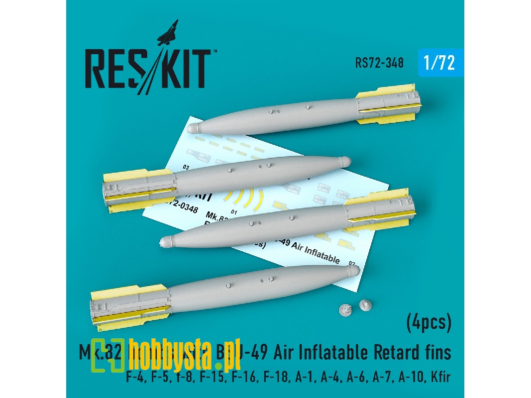 Mk.82 Bombs With Bsu-49 Air Inflatable Retard Fins (4pcs) (F-4, F-5, F-8, F-15, F-16, F-18, A-1, A-4, A-6, A-7, A-10, Kfir) - zd