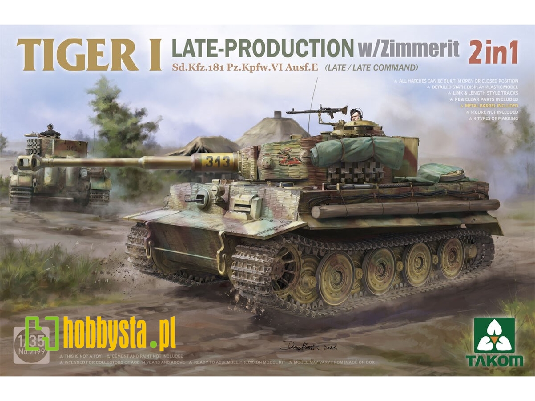 Tiger I Late-production With Zimmerit Sd.Kfz.181 Pz.Kpfw.Vi Ausf.E (Late / Late Command) 2 In 1 - zdjęcie 1 Tiger I Late-production With Zimmerit Sd.Kfz.181 Pz.Kpfw.Vi Ausf.E (Late / Late Command) 2 In 1 - zdjęcie 1