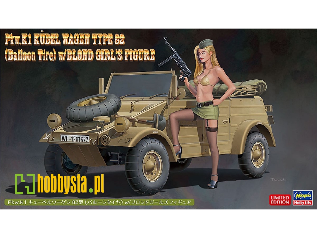 52273 Pkw.K1 Kübelwagen Type 82 (Balloon Tire) W/Blonde Girl's Figure - zdjęcie 1 52273 Pkw.K1 Kübelwagen Type 82 (Balloon Tire) W/Blonde Girl's Figure - zdjęcie 1