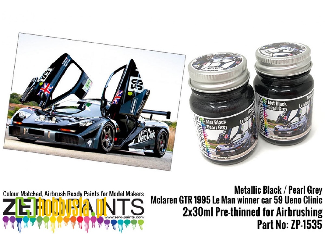 1535 Mclaren Gtr 1995 Le Man Winner Car 59 Ueno Clinic - Metallic Black, Pearl Grey Set - zdjęcie 1