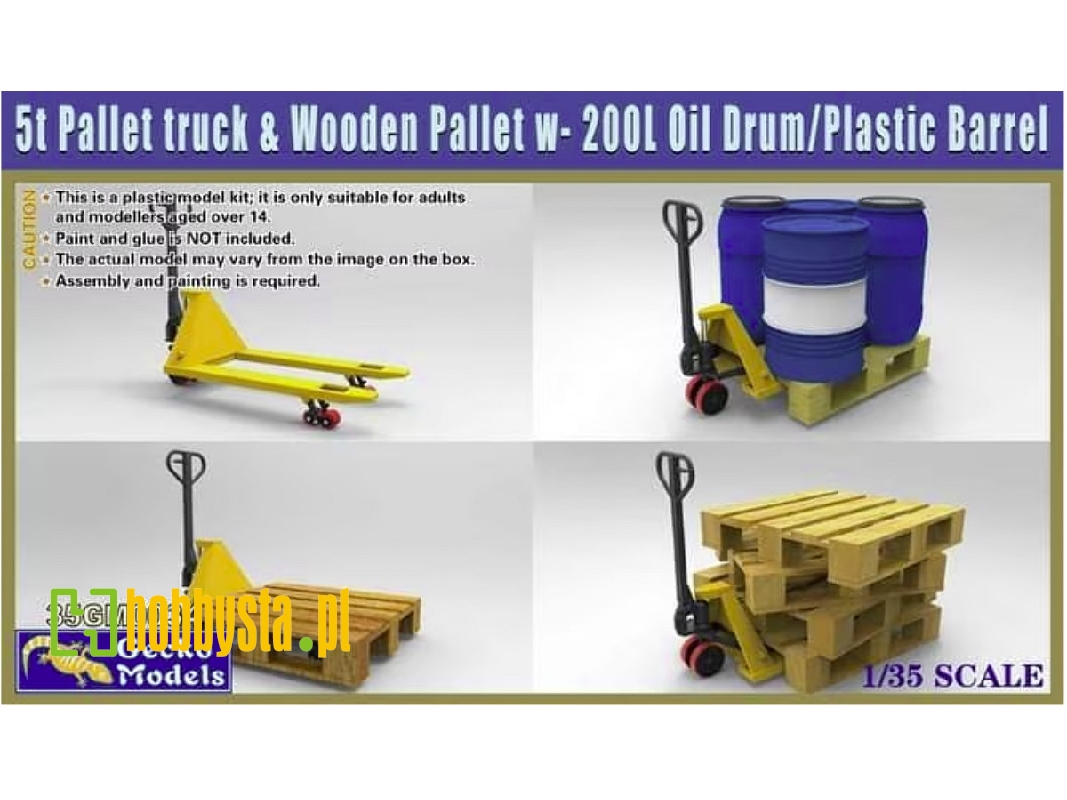 5t Pallet Truck And Wooden Pallet With 200l Oil Drum/Plastic Barrel - zdjęcie 1