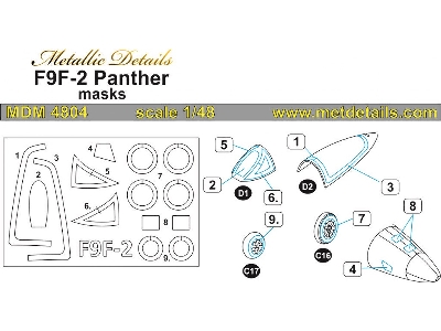 Grumman F9f-2 Panther - Canopy Frame And Wheels Paint Masks (Designed To Be Used With Trumpeter Kits) - zdjęcie 1