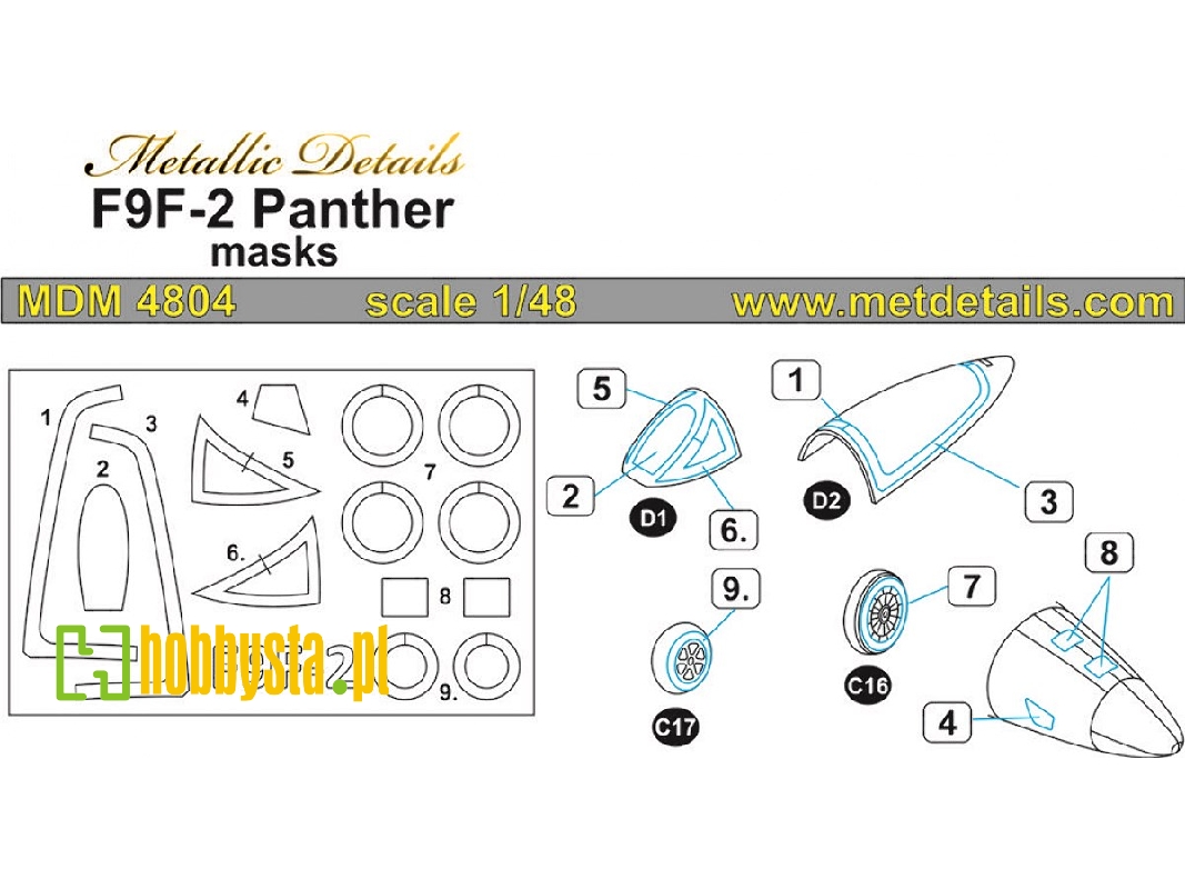 Grumman F9f-2 Panther - Canopy Frame And Wheels Paint Masks (Designed To Be Used With Trumpeter Kits) - zdjęcie 1