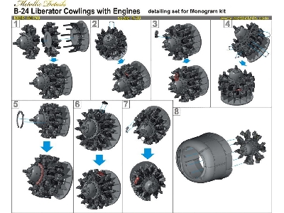 Consolidated B-24 Liberator - Cowlings With Engines Set (For Monogram Kits) - zdjęcie 3