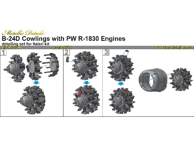 Consolidated B-24 D Liberator - Cowlings With R-1830 Engines Set (For Italeri Kits) - zdjęcie 8