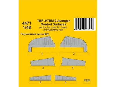 Tbf-3/Tbm-3 Avenger Control Surfaces (For Accurate M., Italeri And Academy Kits) - zdjęcie 1