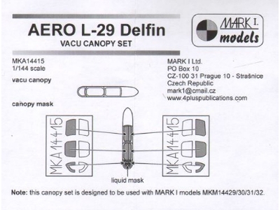 Aero L-29 Delfin Vacu Canopy Set - Vacu Canopy And Mask (For Mark I Models Kits) - zdjęcie 1