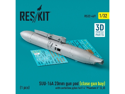 Suu-16a 20mm Gun Pod (Close Gun Bay) With Centerline Pylon For F-4 'phantom Ii' (C, D) (1pc) (3d Printed) - zdjęcie 1