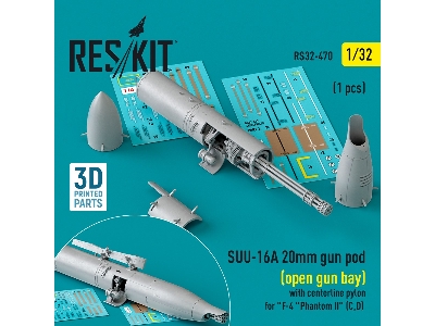 Suu-16a 20mm Gun Pod (Open Gun Bay) With Centerline Pylon For F-4 'phantom Ii' (C, D) (1pc) (3d Printed) - zdjęcie 1