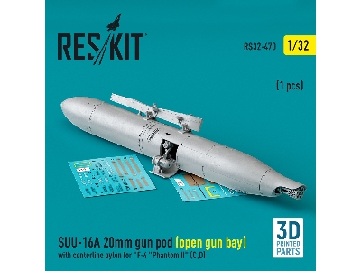 Suu-16a 20mm Gun Pod (Open Gun Bay) With Centerline Pylon For F-4 'phantom Ii' (C, D) (1pc) (3d Printed) - zdjęcie 2