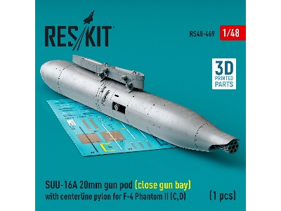 Suu-16a 20mm Gun Pod (Close Gun Bay) With Centerline Pylon For F-4 'phantom Ii' (C, D) (1pc) (3d Printed) - zdjęcie 1