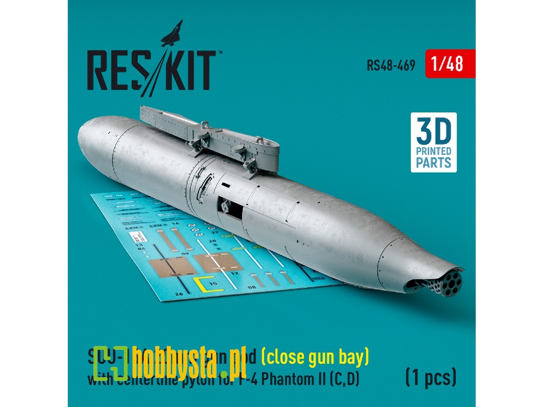 Suu-16a 20mm Gun Pod (Close Gun Bay) With Centerline Pylon For F-4 'phantom Ii' (C, D) (1pc) (3d Printed) - zdjęcie 1