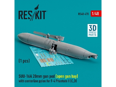 Suu-16a 20mm Gun Pod (Open Gun Bay) With Centerline Pylon For F-4 'phantom Ii' (C, D) (1pc) (3d Printed) - zdjęcie 2