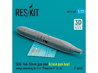 Suu-16a 20mm Gun Pod (Close Gun Bay) Wings Mounting For F-4 'phantom Ii' (C, D) (1pc) (3d Printed) - zdjęcie 1