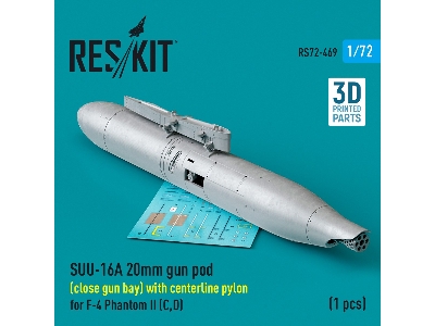 Suu-16a 20mm Gun Pod (Close Gun Bay) With Centerline Pylon For F-4 'phantom Ii' (C, D) (1pc) (3d Printed) - zdjęcie 1