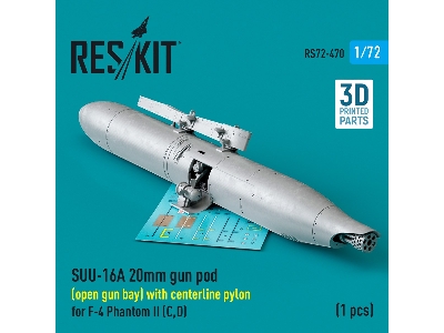 Suu-16a 20mm Gun Pod (Open Gun Bay) With Centerline Pylon For F-4 'phantom Ii' (C, D) (1pc) (3d Printed) - zdjęcie 2