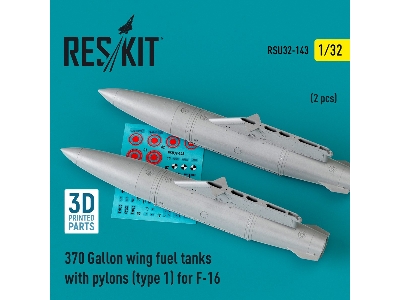 370 Gallon Wing Fuel Tanks With Pylons (Type 1) For F-16 (2pcs) (3d Printed) - zdjęcie 1