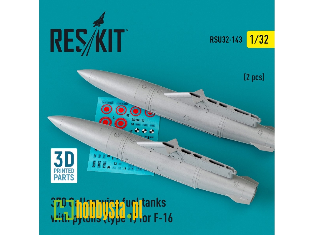 370 Gallon Wing Fuel Tanks With Pylons (Type 1) For F-16 (2pcs) (3d Printed) - zdjęcie 1 370 Gallon Wing Fuel Tanks With Pylons (Type 1) For F-16 (2pcs) (3d Printed) - zdjęcie 1
